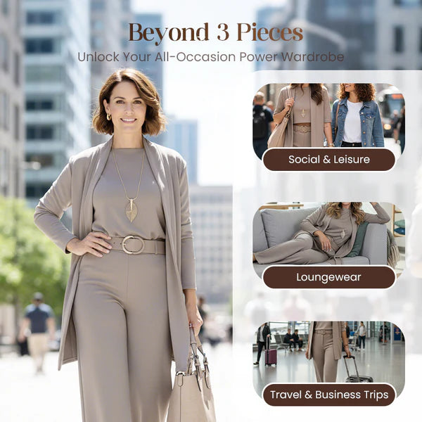 Elegant 3-Piece Set – Coat, T-Shirt & Pants