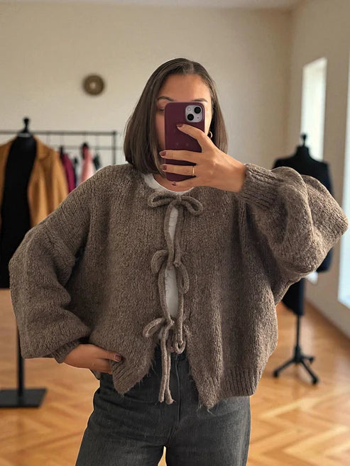 Textured Bow Knit Cardigans