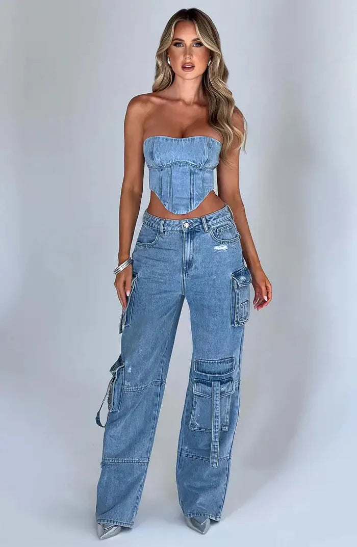 Corset & Cargo Jeans Set